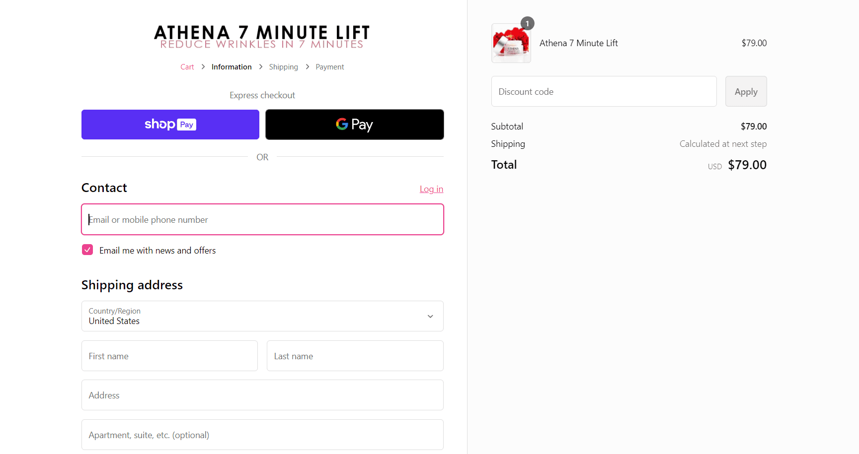 Athena 7 Minute Lift apply coupon code